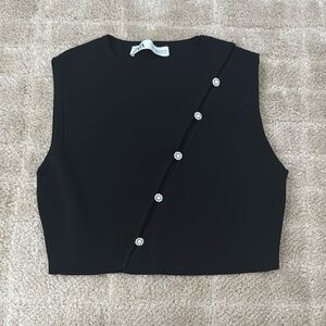 Zara Black Asymmetrical Crop Tank Top